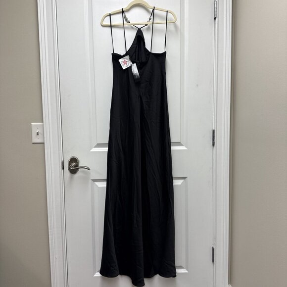 Betsy & Adam Size 10 Black Pavé-Bead Rhinestone Satin Halter Ball Gown Dress NWT - Picture 8 of 14